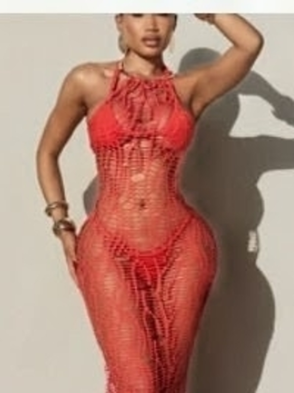 Halter Crochet Maxi Swim Cover-Up in Red